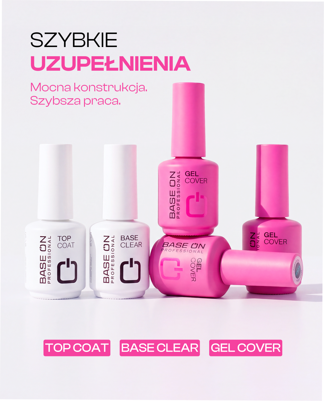 Zestaw 5 produktów GEL COVER – 3 x żel + baza i top